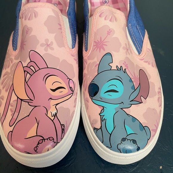 Disney Wound Up Pink and Blue Stitch and Angel Slip-On Shoes Sz 9 - Picture 7 of 7
